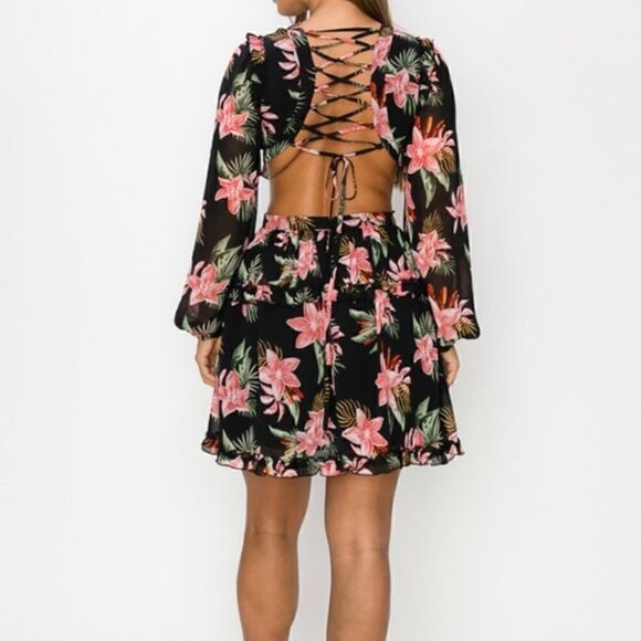 Black and Pink Floral Dress - Picture 3 of 12